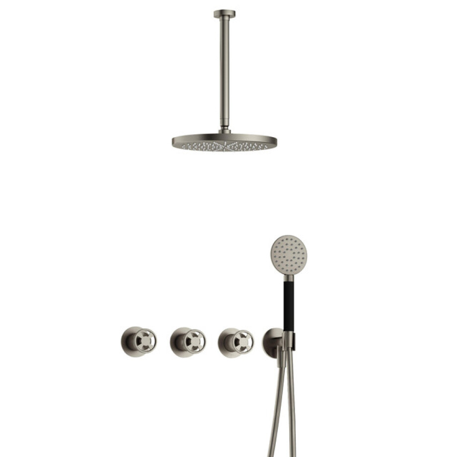 Hotbath Cobber IBSW70 Regendoucheset inbouw - 30cm plafondarm - 30cm ronde hoofddouche - 3 standen handdouche - Geborsteld nikkel IBSW70GN135 afbeelding 1
