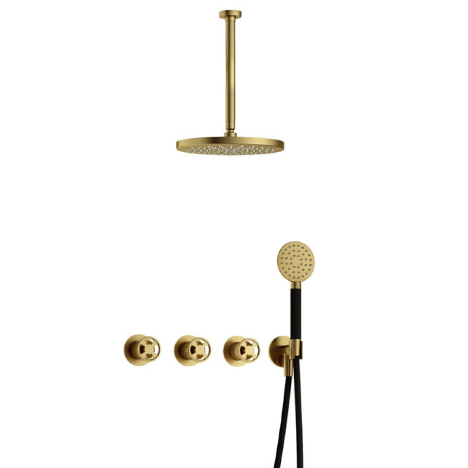 Hotbath Cobber IBSW70 Regendoucheset inbouw - 30cm plafondarm - 30cm ronde hoofddouche - 3 standen handdouche - Geborsteld messing PVD IBSW70BBP135 Hotbath Cobber IBSW70 Regendoucheset inbouw - 30cm plafondarm - 30cm ronde hoofddouche - 3 standen handdouche - Geborsteld messing PVD IBSW70BBP135 afbeelding 1