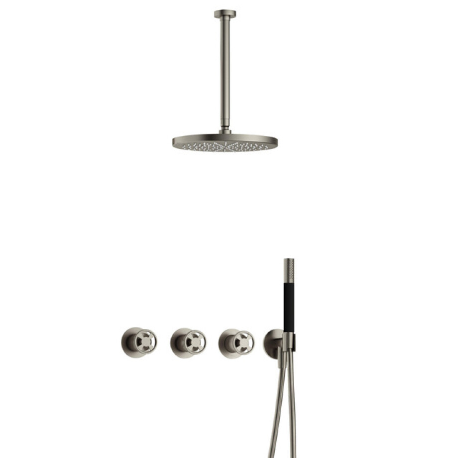 Hotbath Cobber IBSW70 Regendoucheset inbouw - 30cm plafondarm - 30cm ronde hoofddouche - staafhanddouche - Geborsteld nikkel IBSW70GN35 afbeelding 1