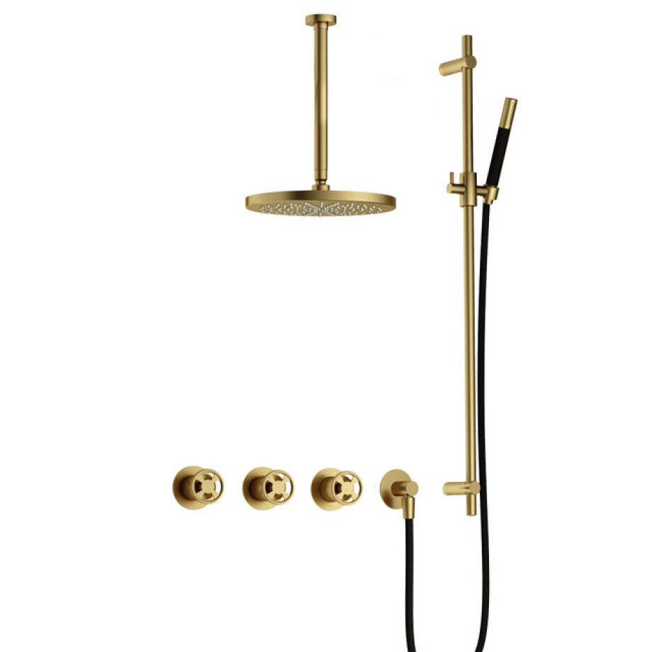 Hotbath Cobber IBSW70 Regendoucheset inbouw - 30cm plafondarm - 30cm ronde hoofddouche - staafhanddouche - glijstang - Geborsteld messing PVD IBSW70BBP357 afbeelding 1