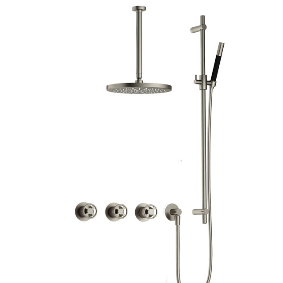 Hotbath Cobber IBSW70 Regendoucheset inbouw - 30cm plafondarm - 30cm ronde hoofddouche - staafhanddouche - glijstang - Geborsteld nikkel IBSW70GN357 afbeelding 1