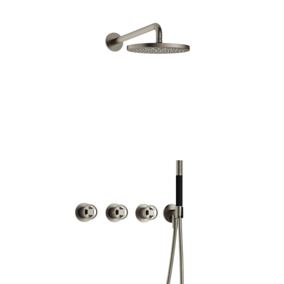 Hotbath Cobber IBSW70 Regendoucheset inbouw - 38.5cm wandarm - 20cm ronde hoofddouche - staafhanddouche - Geborsteld nikkel IBSW70GN afbeelding 1