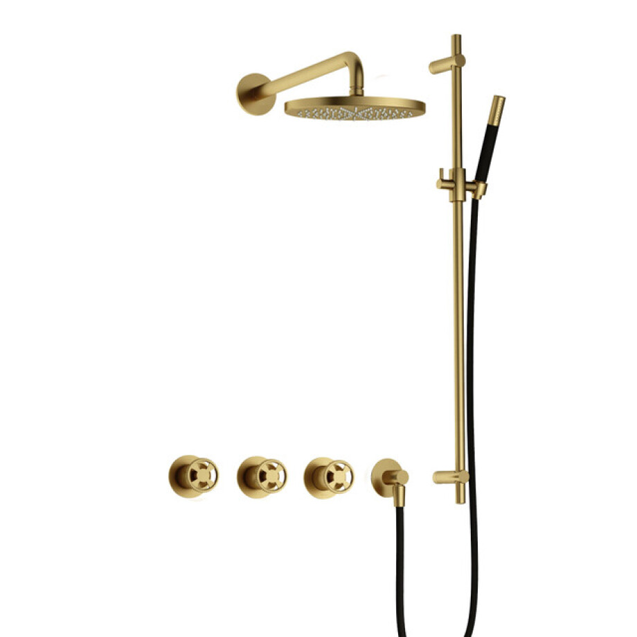 Hotbath Cobber IBSW70 Regendoucheset inbouw - 38.5cm wandarm - 20cm ronde hoofddouche - staafhanddouche - glijstang - Geborsteld messing PVD IBSW70BBP7 afbeelding 1
