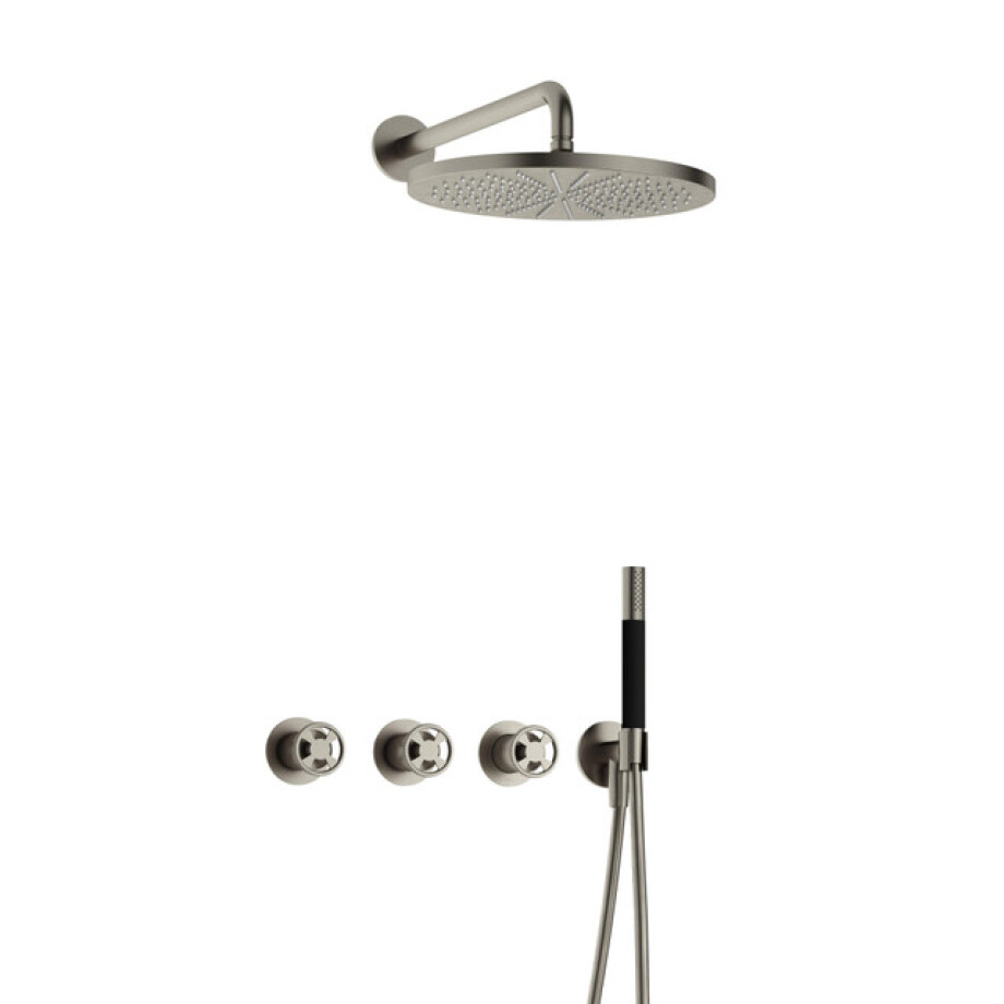 Hotbath Cobber IBSW70 Regendoucheset inbouw - 38.5cm wandarm - 30cm ronde hoofddouche - staafhanddouche - Geborsteld nikkel IBSW70GN5 afbeelding 1