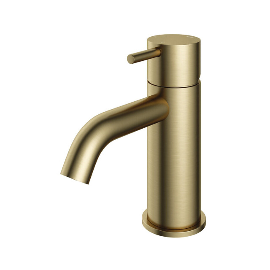 Hotbath Cobber lage wastafelmengkraan met gebogen uitloop zonder waste geborsteld messing CB003CBB afbeelding 1