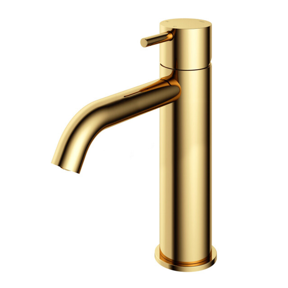 Hotbath Cobber middelhoge wastafelkraan met gebogen uitloop zonder waste gepolijst messing PVD CB003MCNBP afbeelding 1
