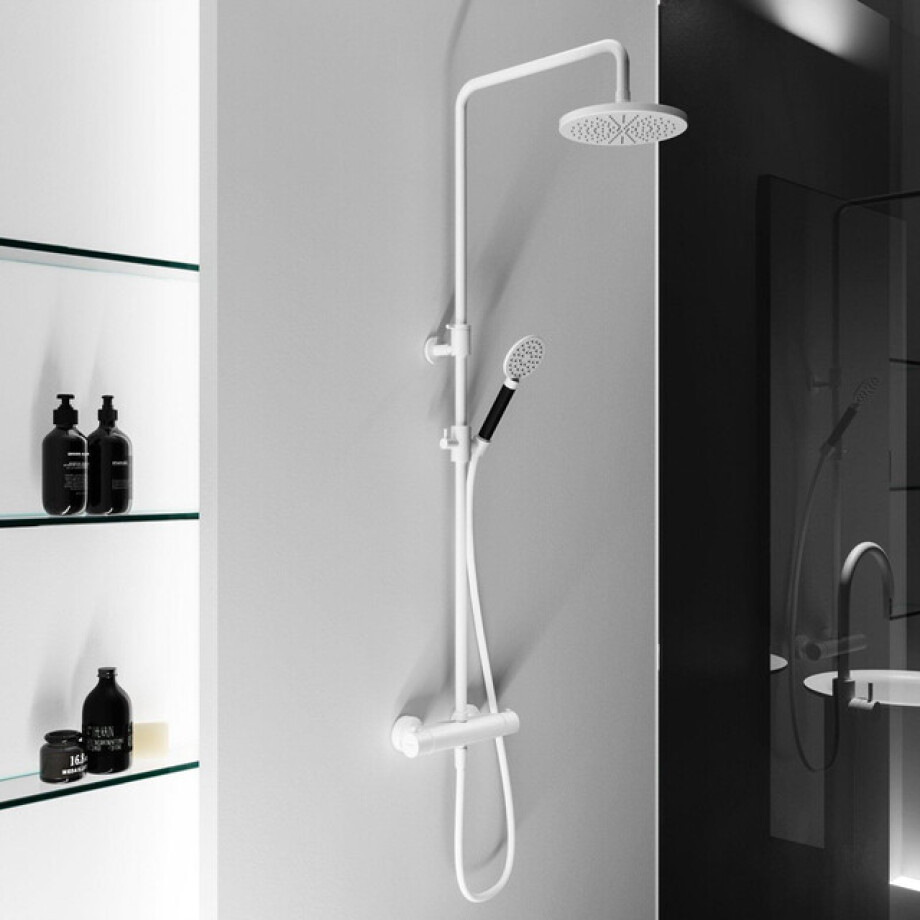 Hotbath Cobber thermostatische regendoucheset met 20cm ronde hoofddouche ronde handdouche wit mat SDS9WH1 Hotbath Cobber thermostatische regendoucheset met 20cm ronde hoofddouche ronde handdouche wit mat SDS9WH1 afbeelding 1