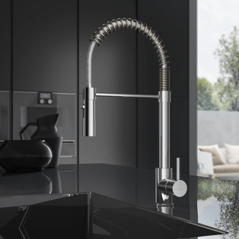 Hotbath Fellow keukenmengkraan met draaibare uitloop en flexibele uittrekbare handdouche chroom FKM13CR afbeelding 1