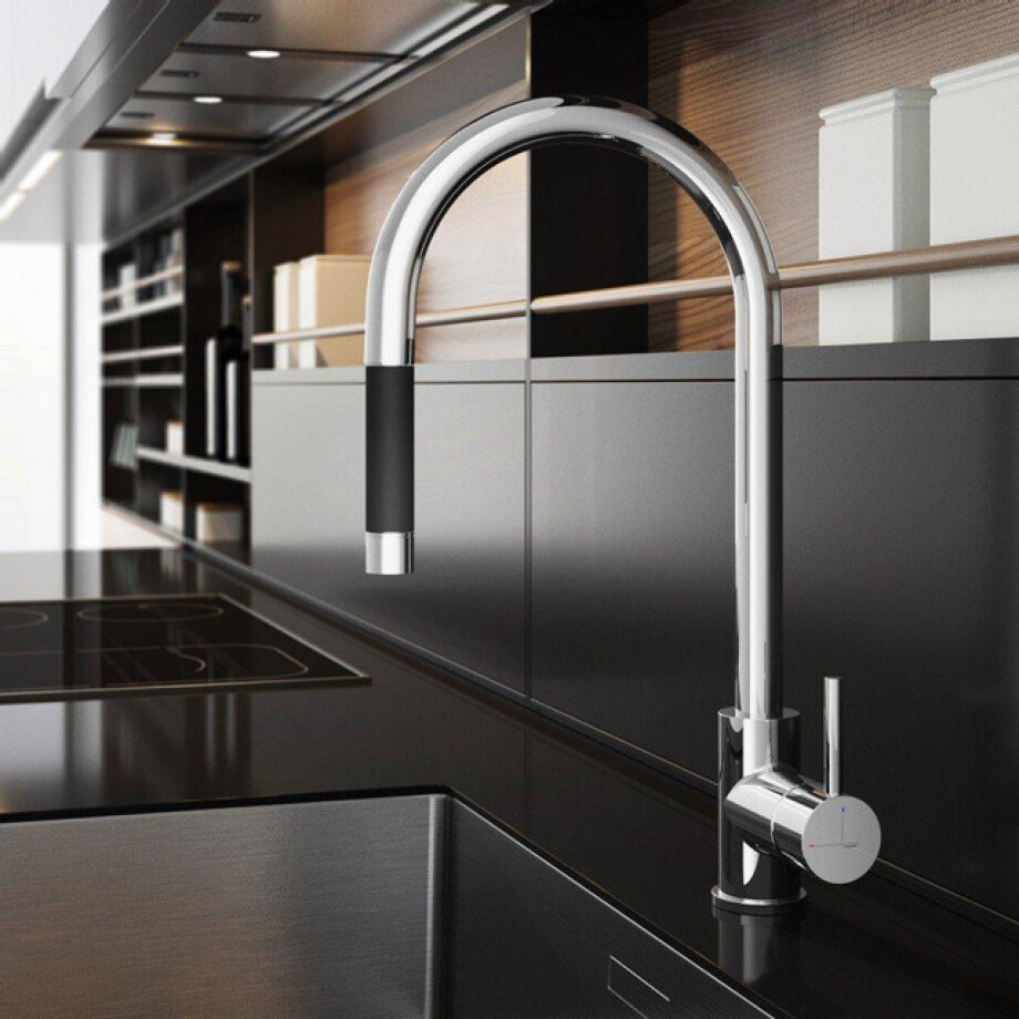 Hotbath Fellow keukenmengkraan met draaibare uitloop en uittrekbare handdouche geborsteld nikkel FKM12GN Hotbath Fellow keukenmengkraan met draaibare uitloop en uittrekbare handdouche geborsteld nikkel FKM12GN afbeelding 1