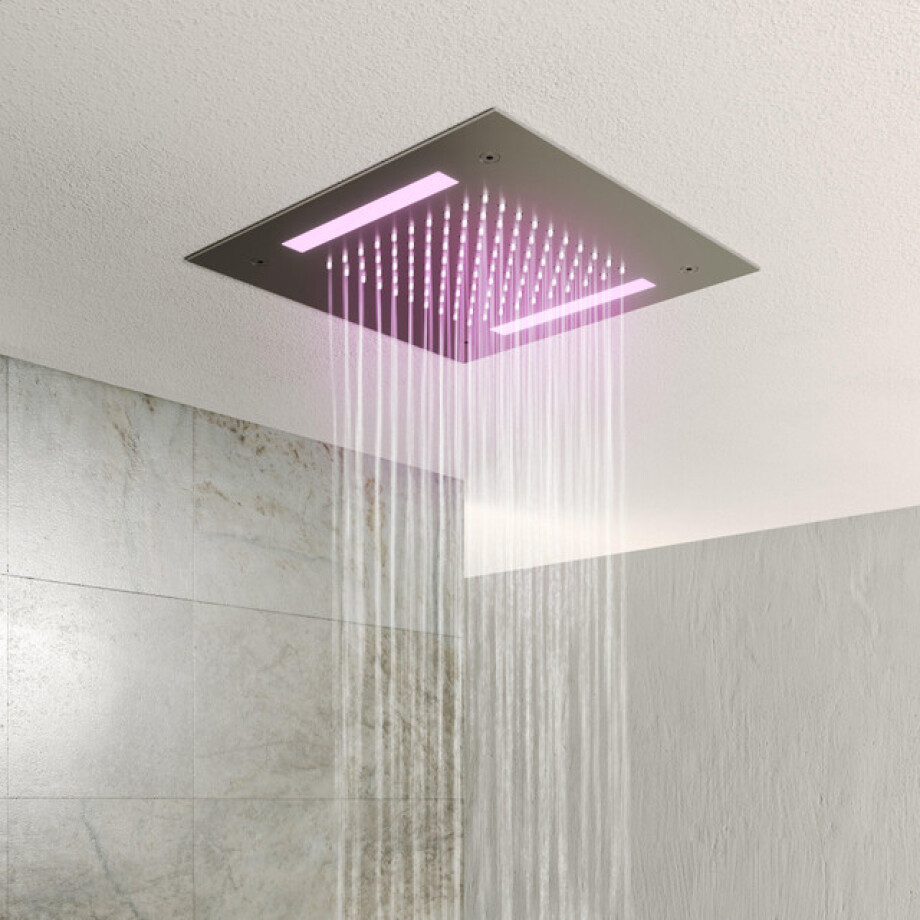 Hotbath Mate inbouwhoofddouche vierkant 30x30cm met LED verlichting en watersensor nikkel geborsteld M174GN afbeelding 1