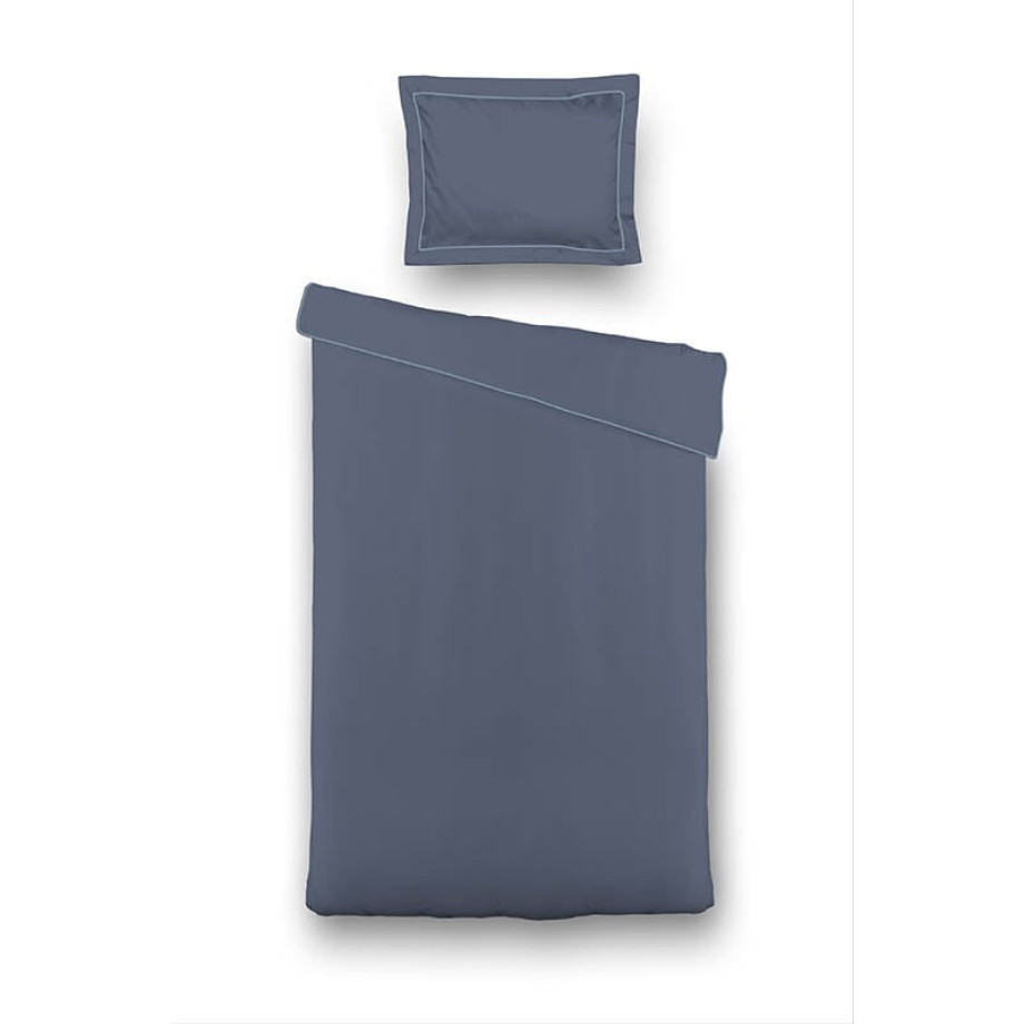 Dekbedovertrek Hotel Piping - Eenpersoons (140x220 cm) - Blauw Microvezel - Dessin: Effen - Luna Bedding - Dekbed-Discounter.nl afbeelding 1