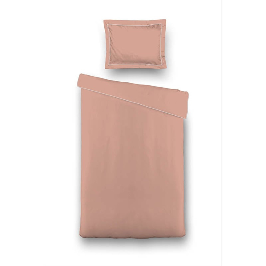 Dekbedovertrek Hotel Piping - Eenpersoons (140x220 cm) - Roze Microvezel - Dessin: Effen - Luna Bedding - Dekbed-Discounter.nl afbeelding 1