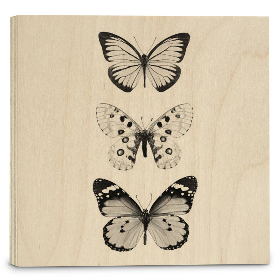 Houtprint Triple Butterfly | Orangewallz afbeelding 1