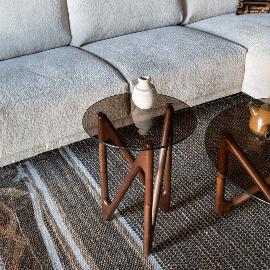 Dutchbone Ronde Bijzettafel 'Naia' Eikenhout en glas, 40cm, kleur Bruin Dutchbone Ronde Bijzettafel 'Naia' Eikenhout en glas, 40cm, kleur Bruin afbeelding 1