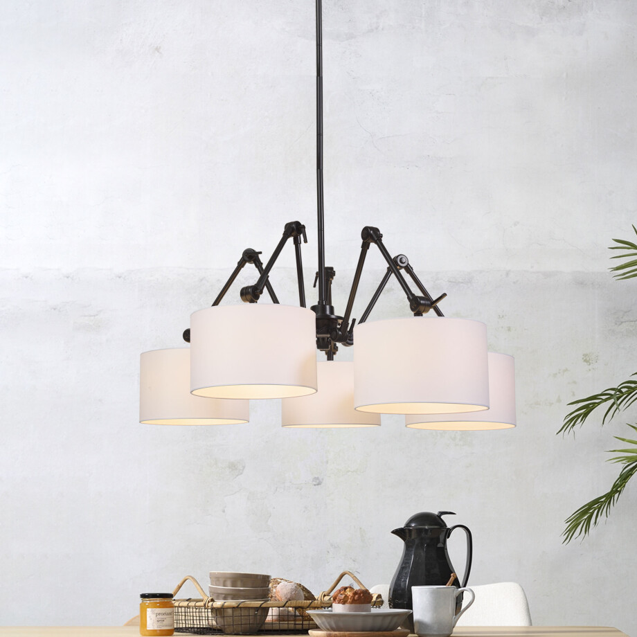 its about RoMi Hanglamp 'Amsterdam' Met stoffen kap, 5-lamps, kleur Wit afbeelding 