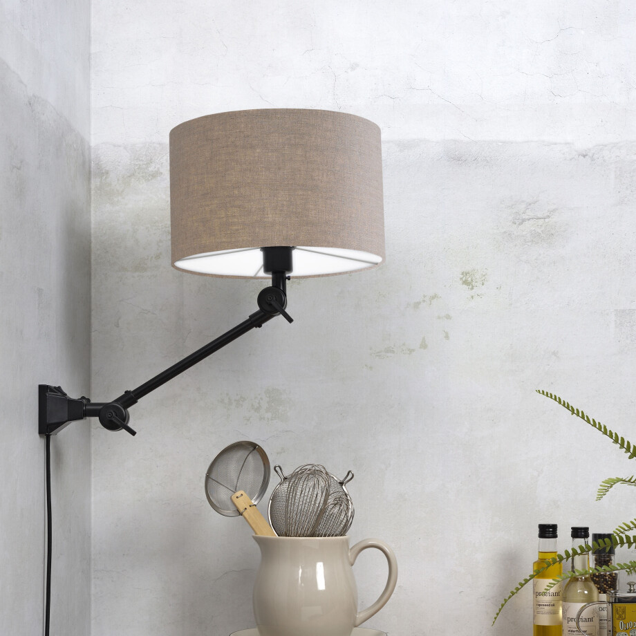 its about RoMi Wandlamp 'Amsterdam' Met stoffen kap, 65cm, kleur Donkerbeige afbeelding 1