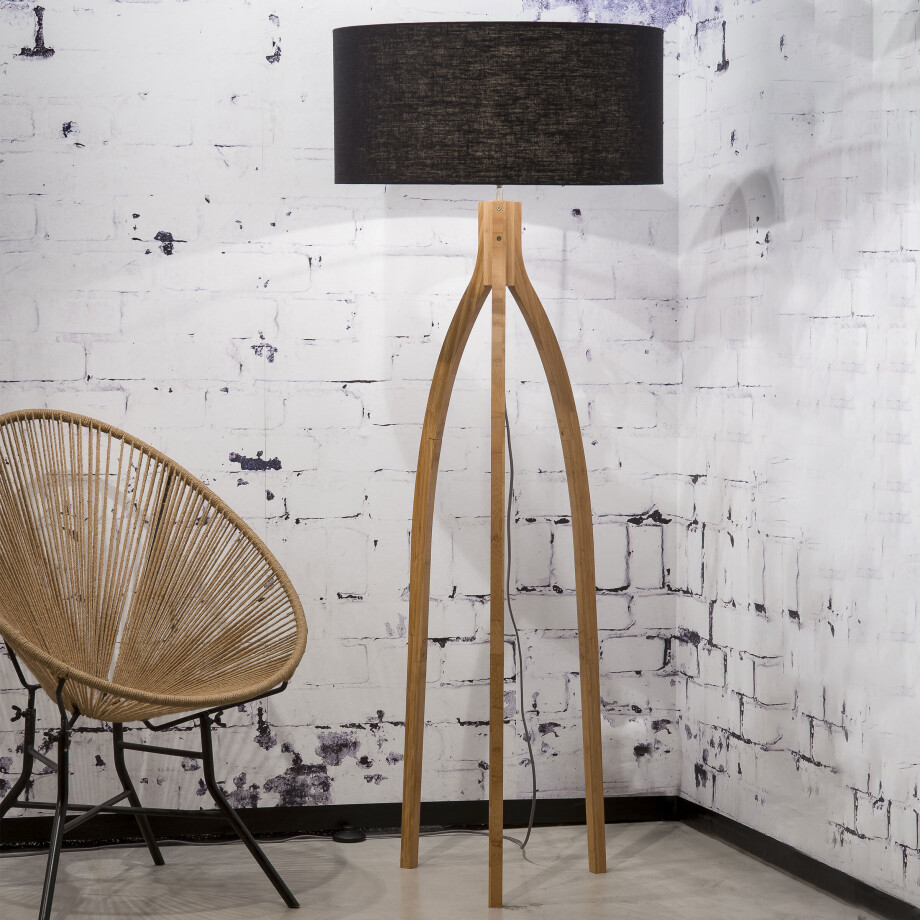 GOOD&MOJO Vloerlamp 'Annapurna' Bamboe en Eco linnen, kleur Zwart afbeelding 1