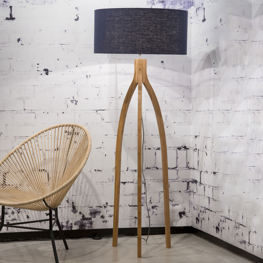 Good&Mojo Vloerlamp 'Annapurna' Bamboe en Eco linnen, kleur Denimblauw afbeelding 1