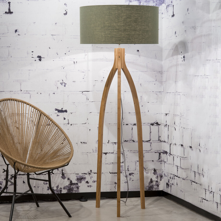 Good&Mojo Vloerlamp 'Annapurna' Bamboe en Eco linnen, kleur Groen afbeelding 1