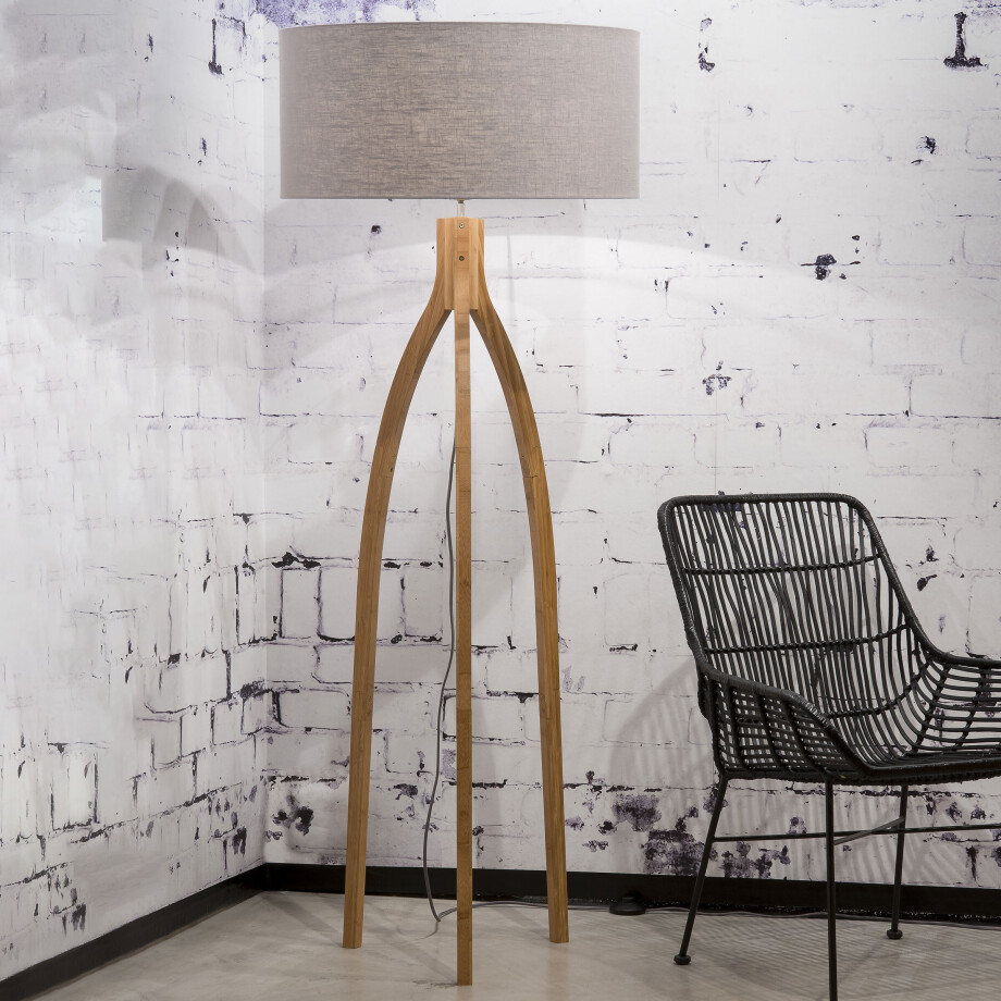 Good&Mojo Vloerlamp 'Annapurna' Bamboe en Eco linnen, kleur Lichtgrijs Good&Mojo Vloerlamp 'Annapurna' Bamboe en Eco linnen, kleur Lichtgrijs afbeelding 1