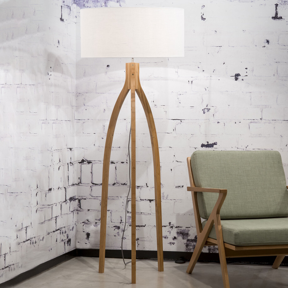 Good&Mojo Vloerlamp 'Annapurna' Bamboe en Eco linnen, kleur Wit afbeelding 1