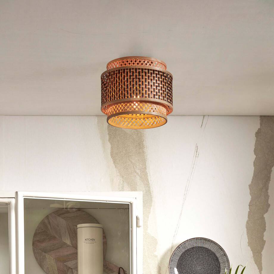 GOOD&MOJO Plafondlamp 'Bhutan' Bamboe, 25cm, kleur Zwart/Naturel afbeelding 