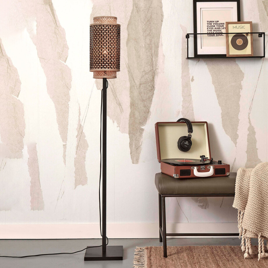GOOD&MOJO Vloerlamp 'Bhutan' Bamboe, 145cm, kleur Zwart/Naturel afbeelding 1