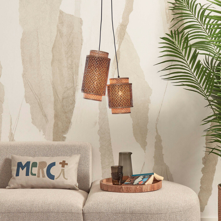 GOOD&MOJO Hanglamp 'Bhutan' 2-lamps, Bamboe, kleur Naturel GOOD&MOJO Hanglamp 'Bhutan' 2-lamps, Bamboe, kleur Naturel afbeelding 1