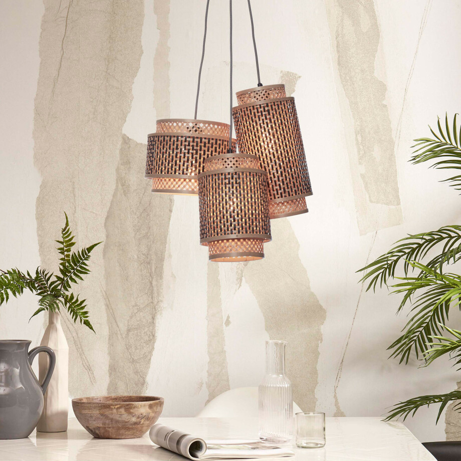 GOOD&MOJO Hanglamp 'Bhutan' 3-lamps, Bamboe, kleur Naturel GOOD&MOJO Hanglamp 'Bhutan' 3-lamps, Bamboe, kleur Naturel afbeelding 1
