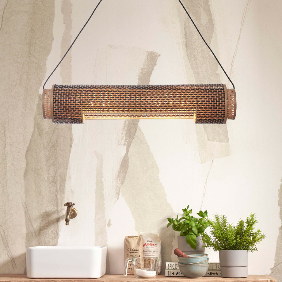 GOOD&MOJO Hanglamp 'Bhutan' Bamboe, 85cm, kleur Zwart/Naturel GOOD&MOJO Hanglamp 'Bhutan' Bamboe, 85cm, kleur Zwart/Naturel afbeelding 1