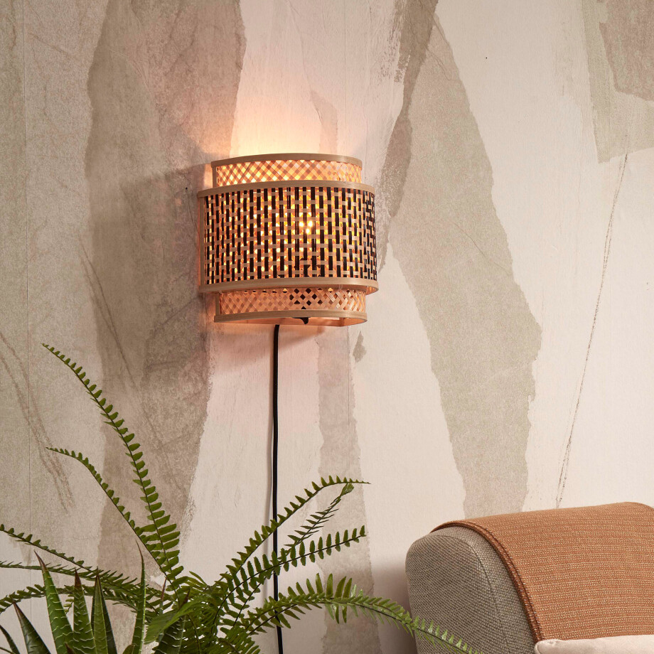 GOOD&MOJO Wandlamp 'Bhutan' Bamboe, 21 x 24cm, kleur Naturel/Zwart afbeelding 1