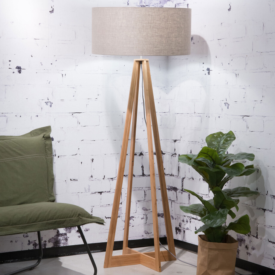 Good&Mojo Vloerlamp 'Everest' Bamboe en Eco linnen, kleur Donkerbeige afbeelding 1
