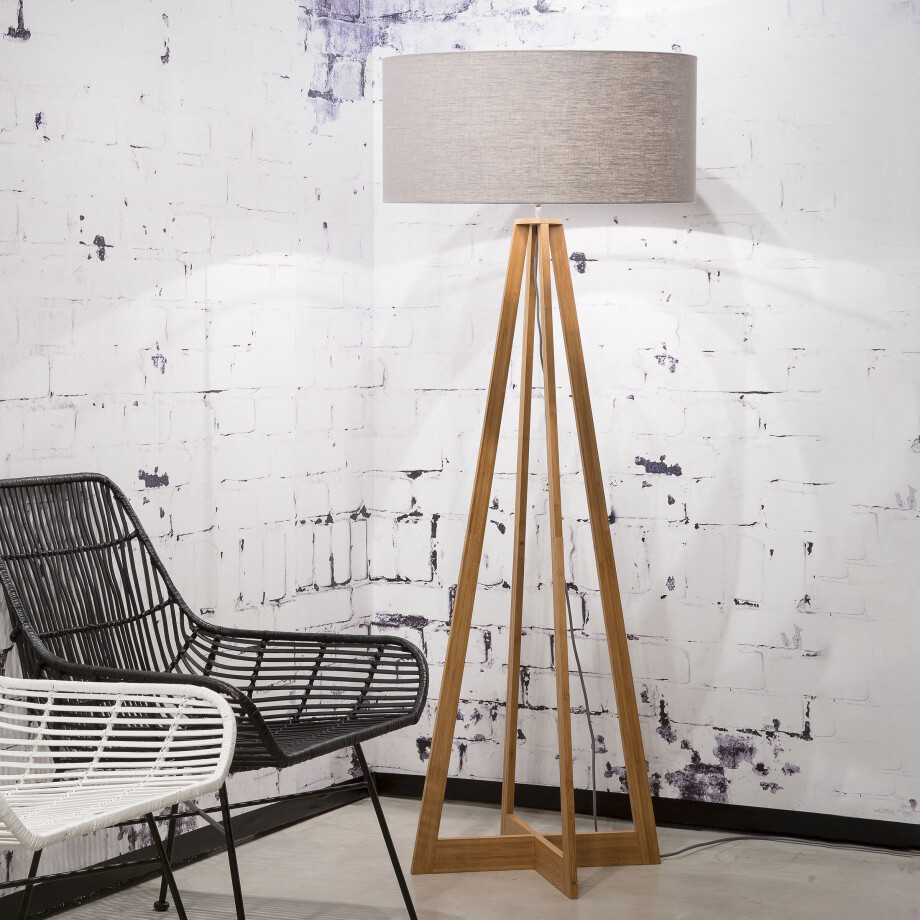 Good&Mojo Vloerlamp 'Everest' Bamboe en Eco linnen, kleur Lichtgrijs afbeelding 1