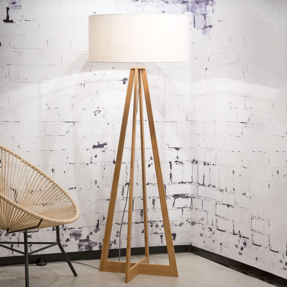 Good&Mojo Vloerlamp 'Everest' Bamboe en Eco linnen, kleur Wit afbeelding 1