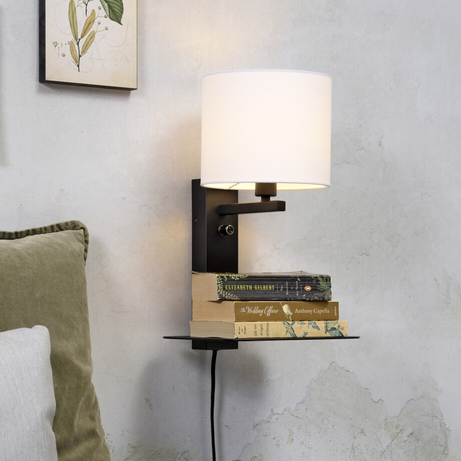 its about RoMi Wandlamp 'Florence' Met plank en USB, kleur Wit its about RoMi Wandlamp 'Florence' Met plank en USB, kleur Wit afbeelding 1