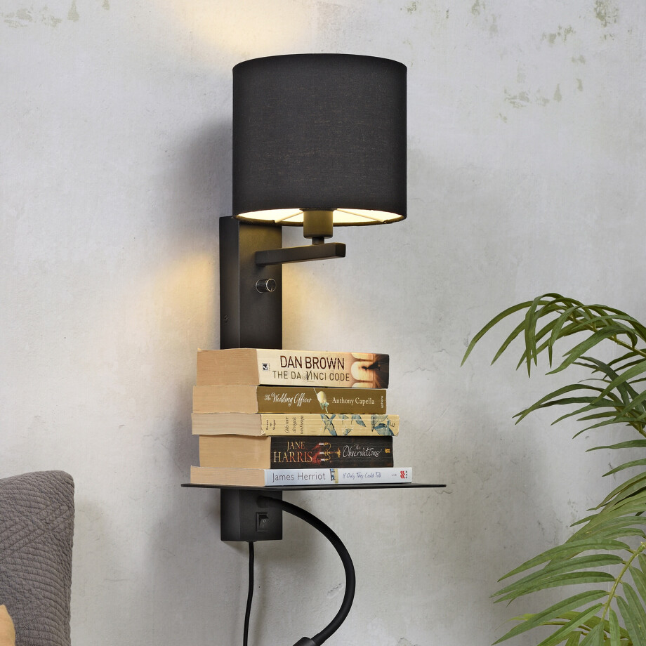 its about RoMi Wandlamp 'Florence' Met stoffen kap en leeslamp, kleur Zwart its about RoMi Wandlamp 'Florence' Met stoffen kap en leeslamp, kleur Zwart afbeelding 1