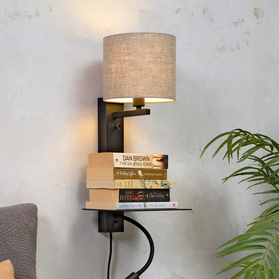 its about RoMi Wandlamp 'Florence' Met stoffen kap en leeslamp, kleur Donkerbeige afbeelding 1