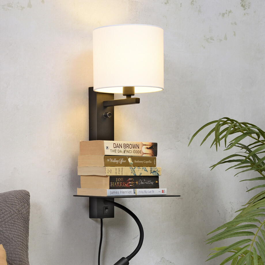 its about RoMi Wandlamp 'Florence' Met stoffen kap en leeslamp, kleur Wit afbeelding 1