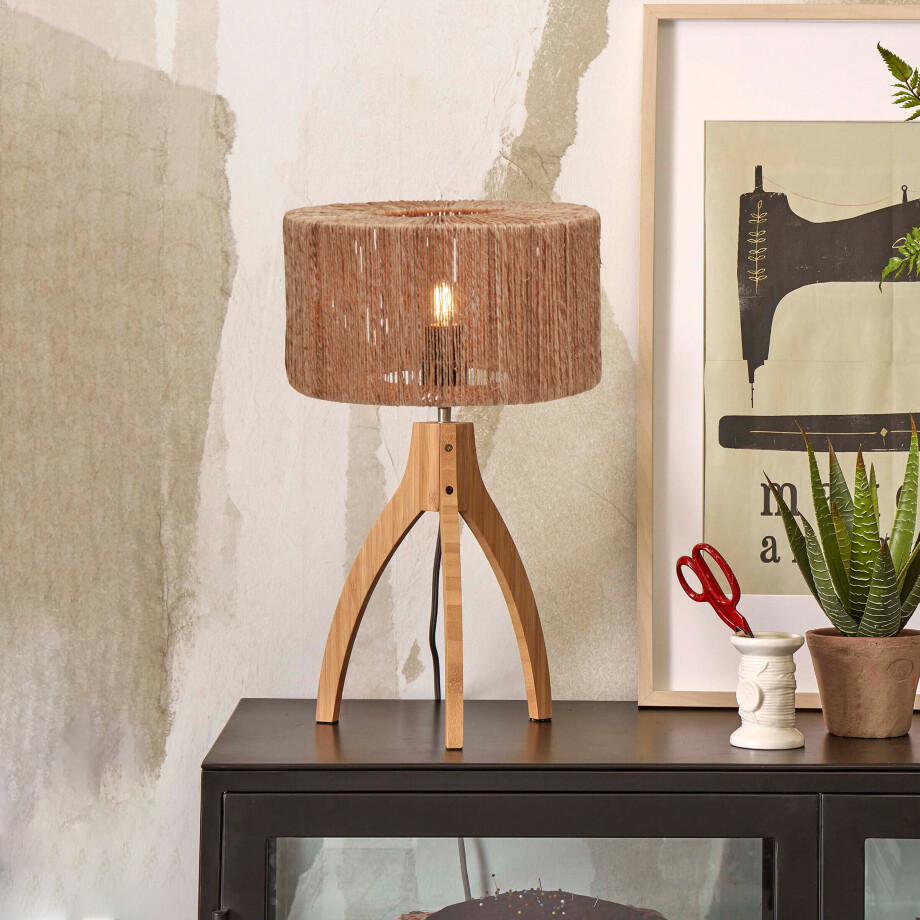 GOOD&MOJO Tafellamp 'Iguazu' 3-poot, Bamboe en jute, kleur Naturel afbeelding 1