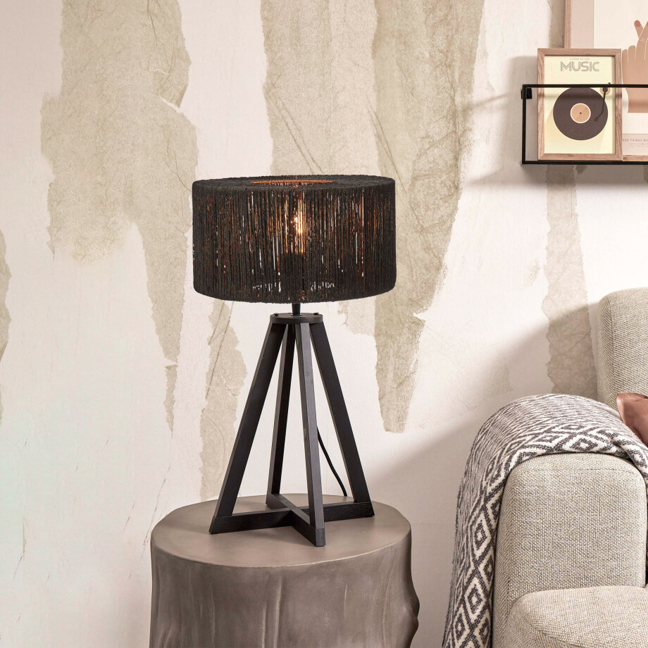 GOOD&MOJO Tafellamp 'Iguazu' 4-poot, Bamboe en jute, kleur Zwart afbeelding 1