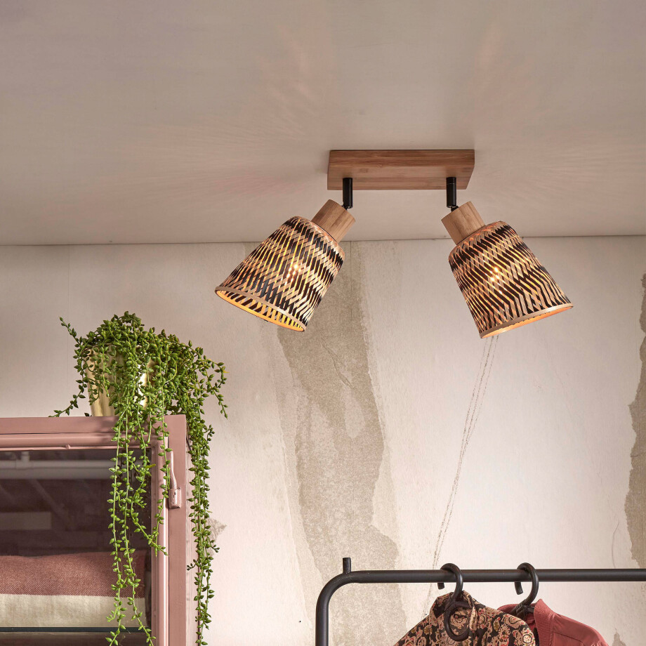 GOOD&MOJO Plafondlamp 'Java' 2-lamps, Bamboe, kleur Naturel/Zwart afbeelding 1