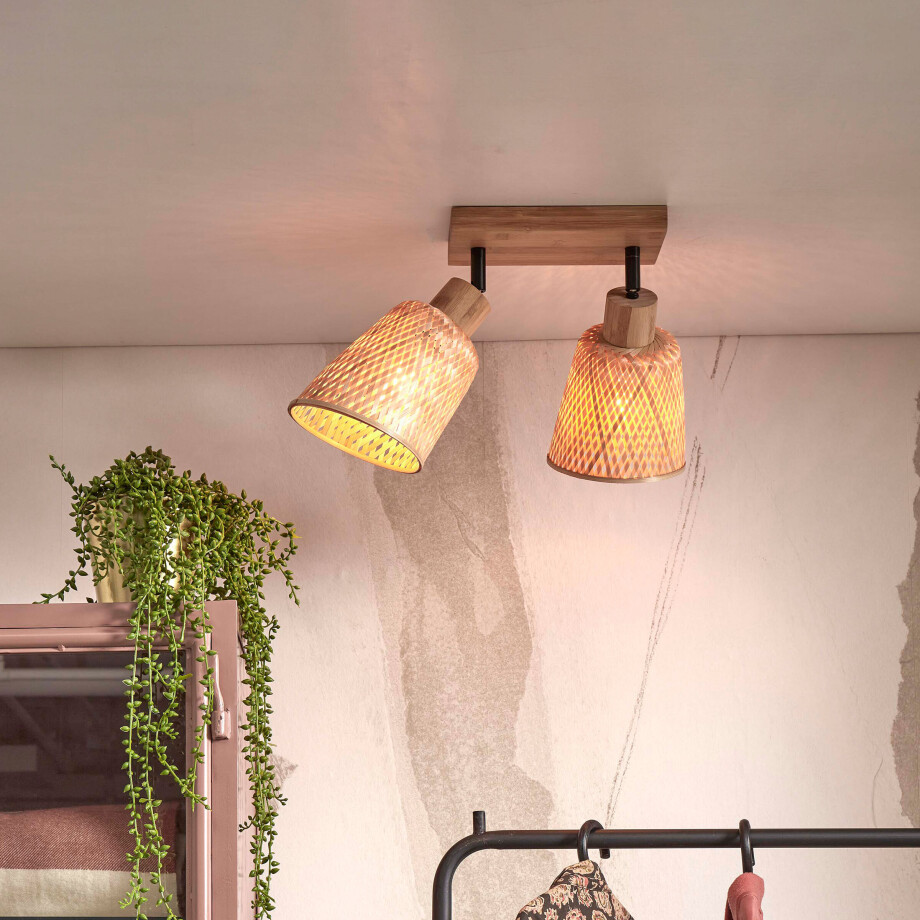GOOD&MOJO Plafondlamp 'Java' 2-lamps, Bamboe, kleur Naturel afbeelding 1