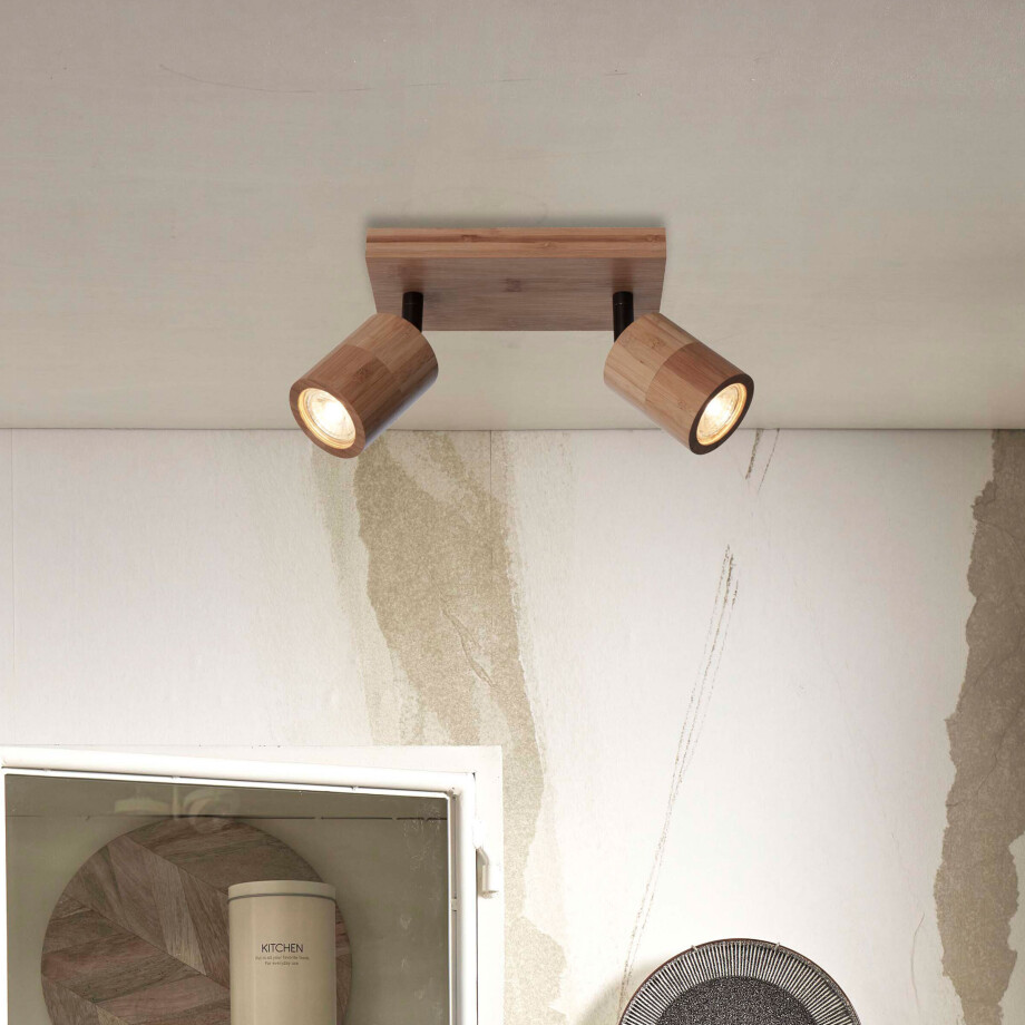 GOOD&MOJO Plafondlamp 'Java' 2-lamps, Bamboe, kleur Naturel afbeelding 1