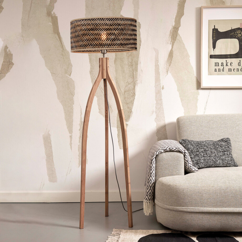 GOOD&MOJO Vloerlamp 'Java' 3-poot, Bamboe, kleur Naturel/Zwart afbeelding 1