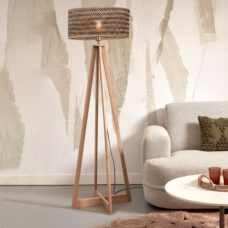 GOOD&MOJO Vloerlamp 'Java' 4-poot, Bamboe, kleur Naturel/Zwart afbeelding 1