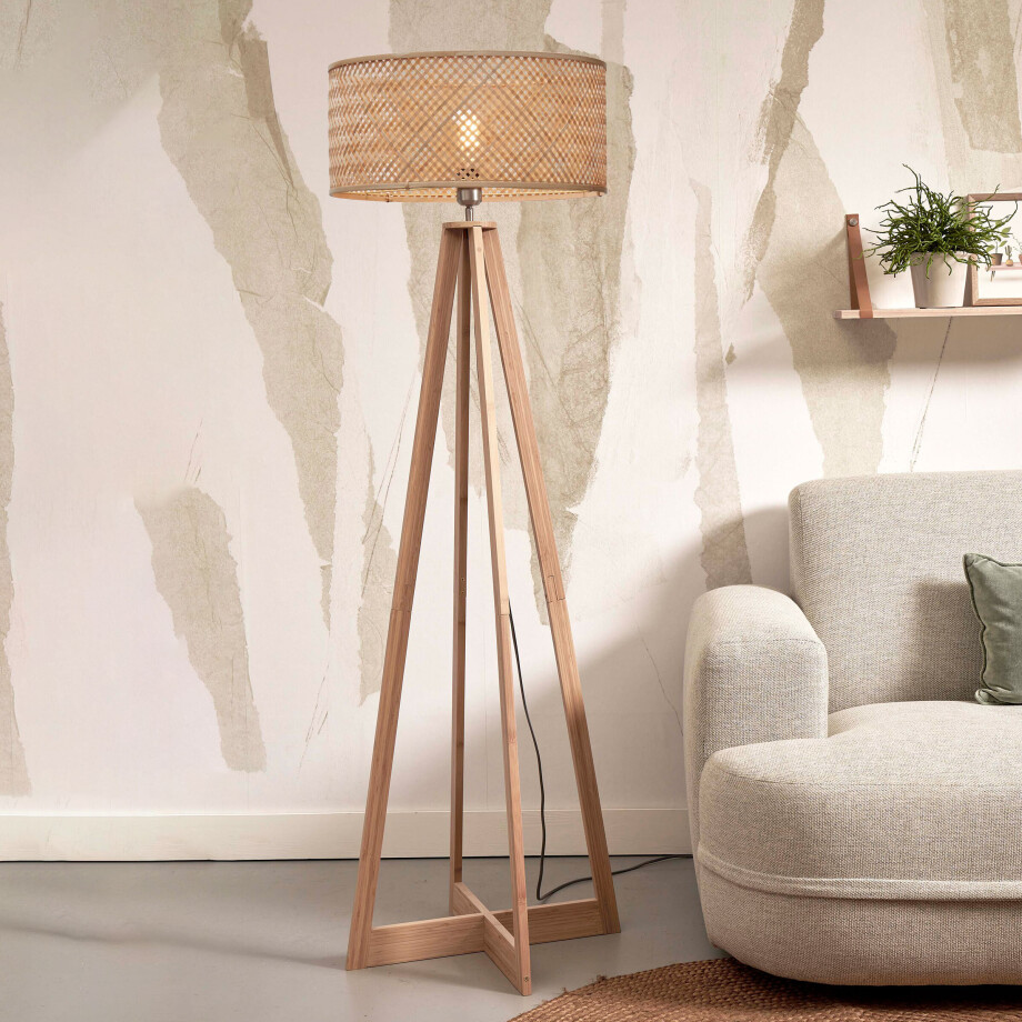 GOOD&MOJO Vloerlamp 'Java' 4-poot, Bamboe, kleur Naturel afbeelding 1