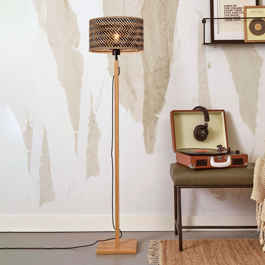 GOOD&MOJO Vloerlamp 'Java' Bamboe, 128cm, kleur Naturel/Zwart afbeelding 1