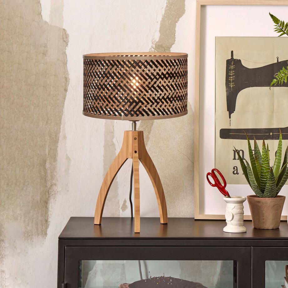 GOOD&MOJO Tafellamp 'Java' 3-poot, Bamboe, kleur Naturel/Zwart afbeelding 1