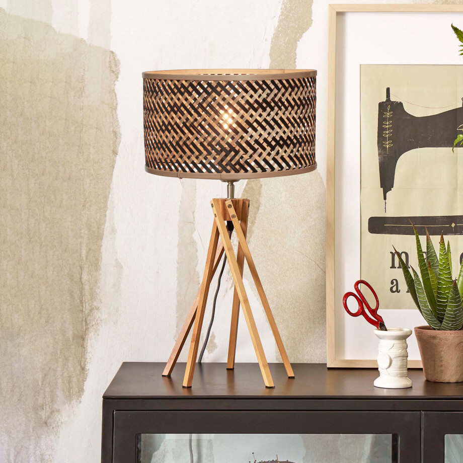 GOOD&MOJO Tafellamp 'Java' 5-poot, Bamboe, kleur Naturel/Zwart afbeelding 1