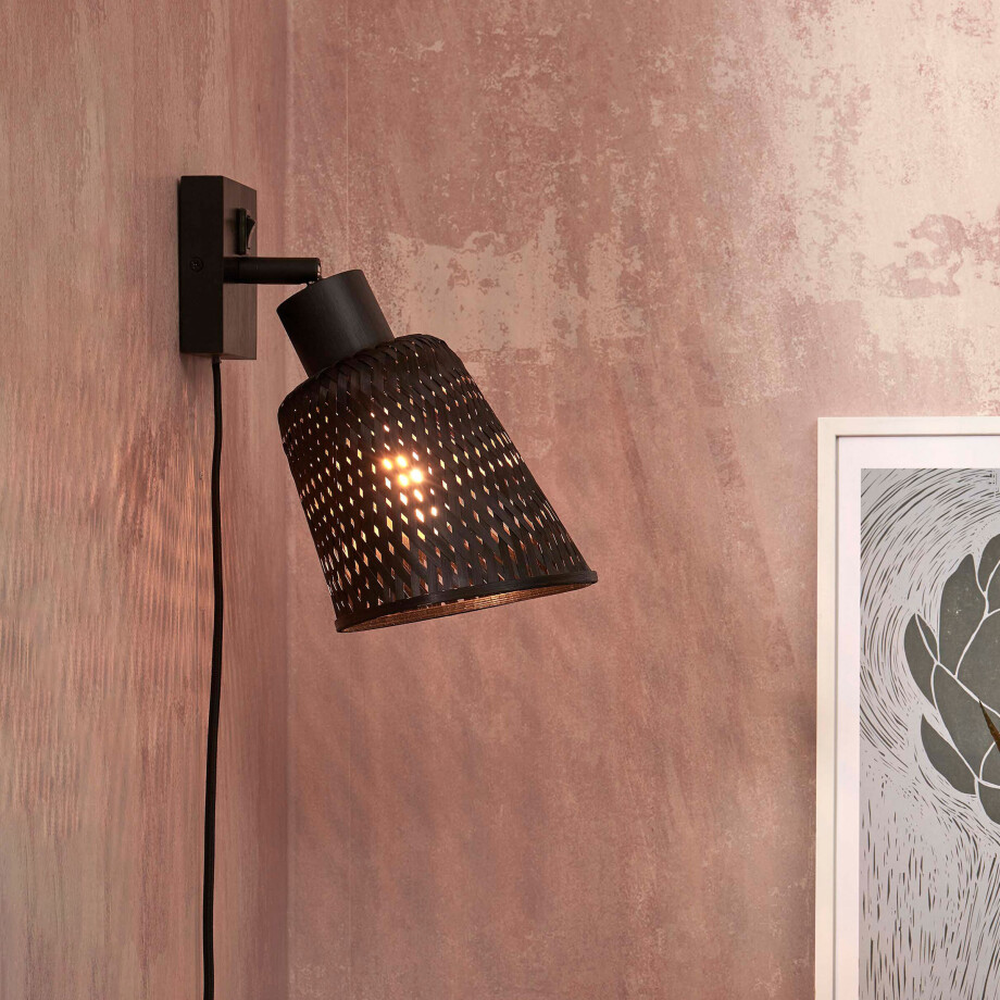 GOOD&MOJO Wandlamp 'Java' Bamboe, kleur Zwart afbeelding 1